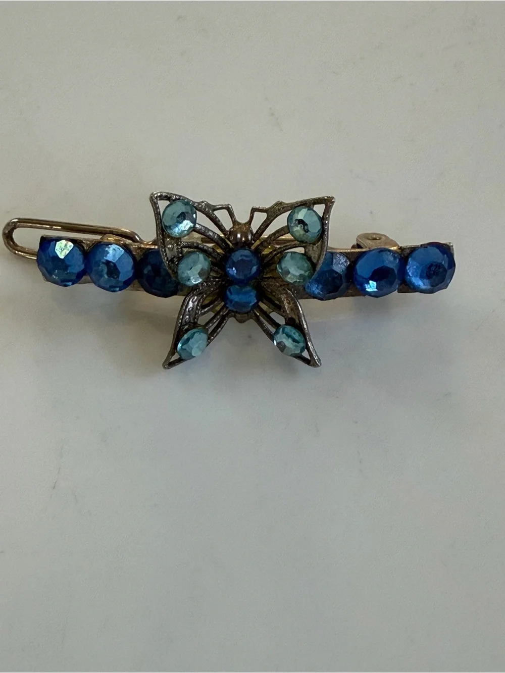 Vintage Blue Butterfly Rhinestone Hair Clip - Hair Accessories